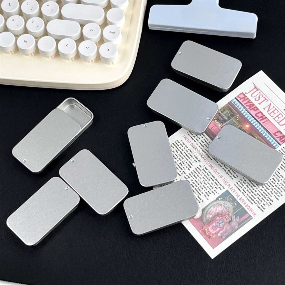 Tin Container Lid - Metalowa prostokątna puszka z przesuwanym wieczkiem,